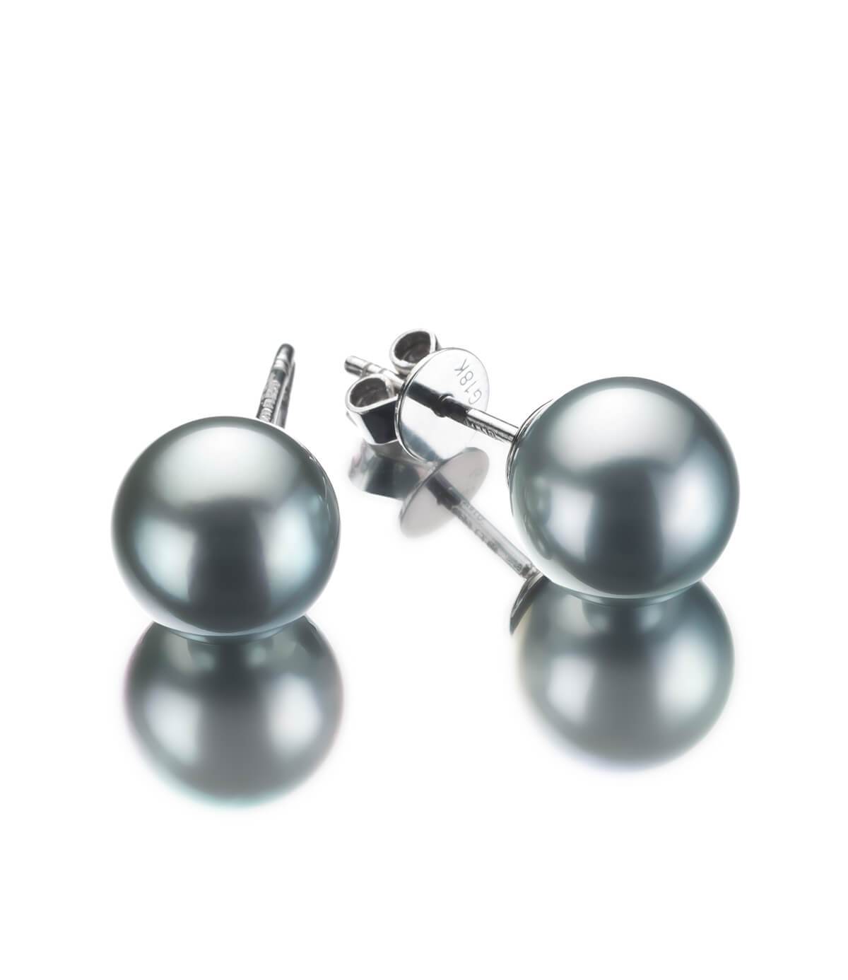 metallic black pearl earrings silver gray in 18k white gold