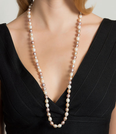 Athena Multicolor Long Pearl Necklace Freshwater Oval