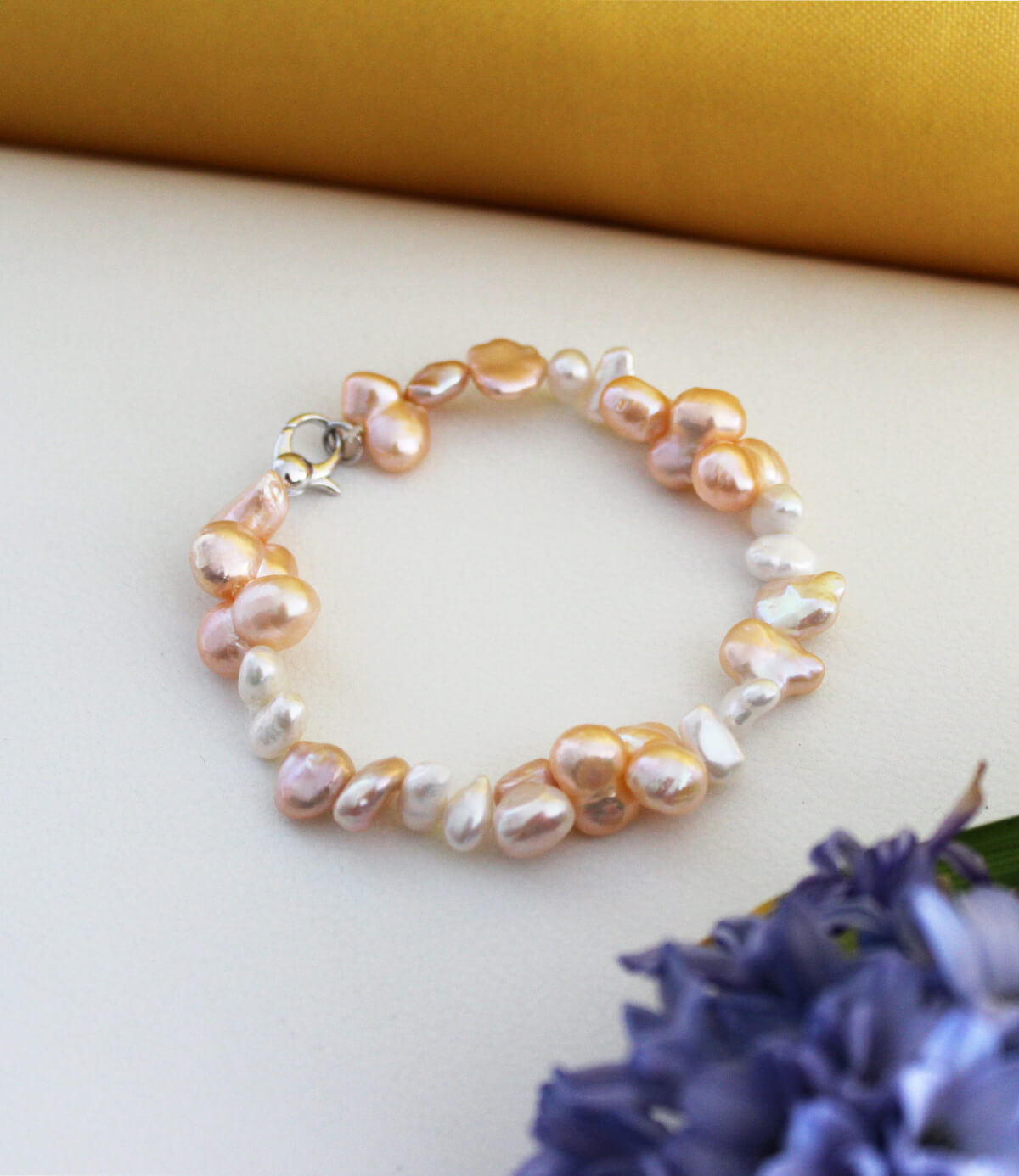 Keshi Pearl Bracelet Silver Aurora Baroque