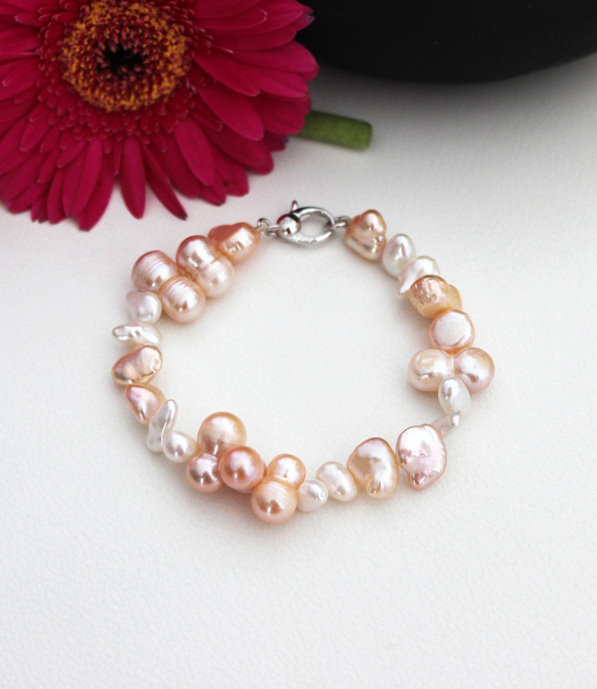 Pearl Bracelet Rhodium Plated Sterling Silver