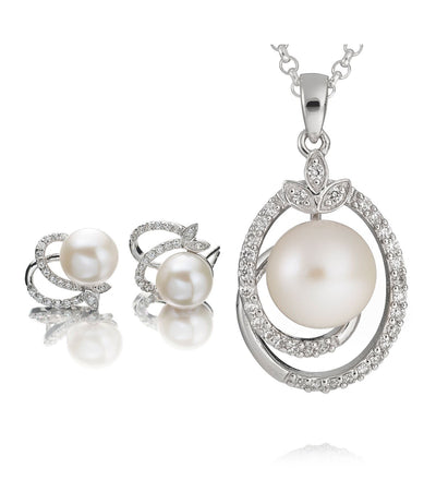 Callista Freshwater Pearl Pendant Necklace and Earrings Jewellery Set in Sterling Silver