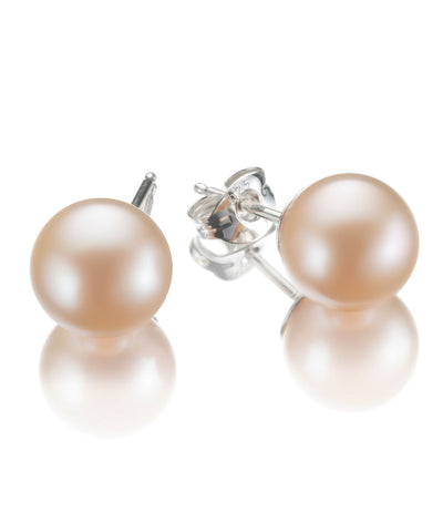 Classic Peach Pearl Stud Earrings Sterling Silver Freshwater