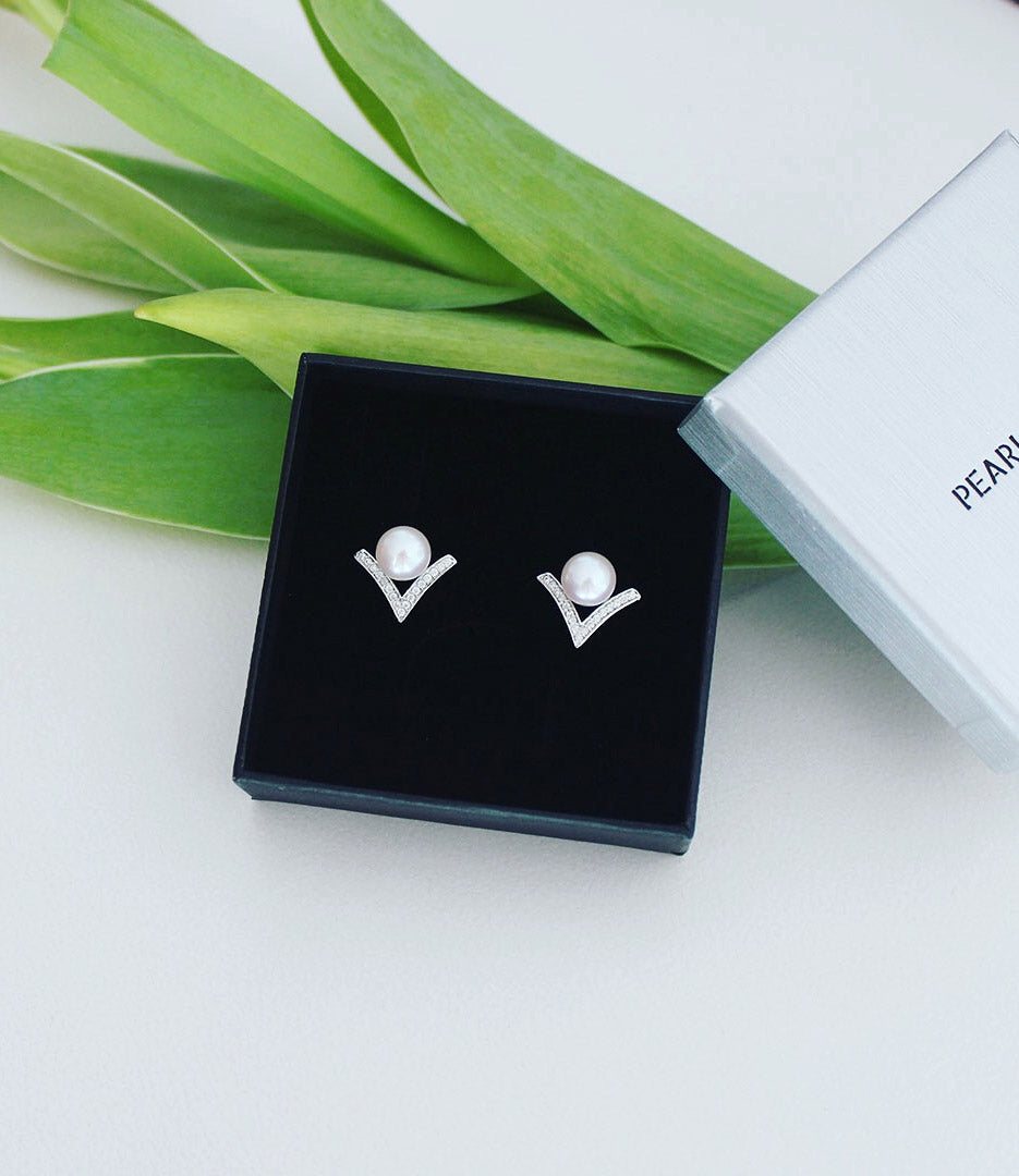 Dew Drop Pearl Stud Earrings Sterling Silver