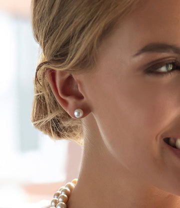 Pearl Stud Earrings Freshwater in Rhodium Plated Sterling Silver