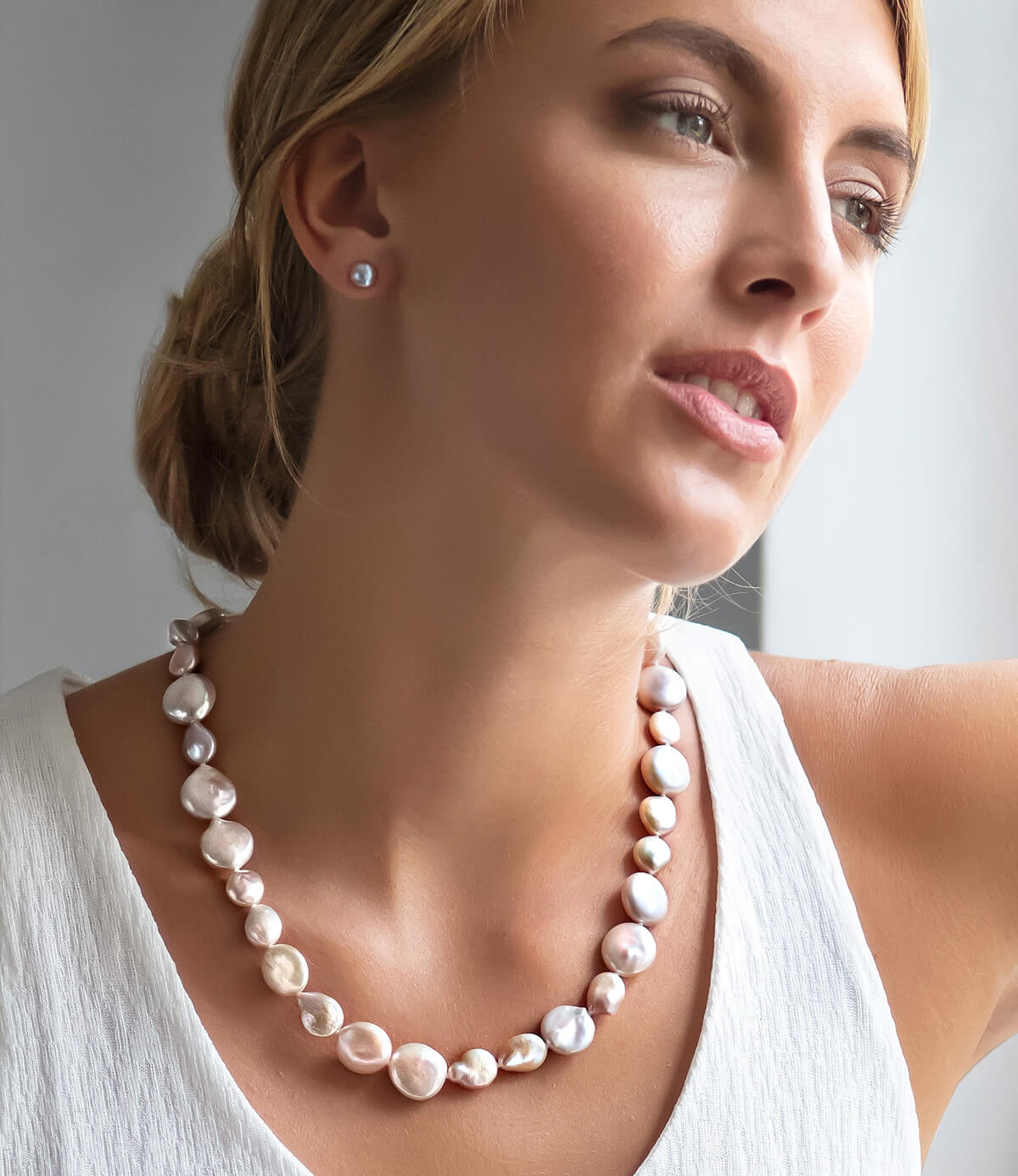 Pink Pearl Necklace Modern Baroque