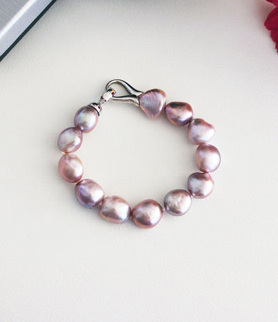 Pearl Bracelet in Sterling Silver Baroque Pink