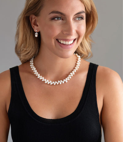 Leaf Classic Freshwater Pearl Necklace in Sterling Silver