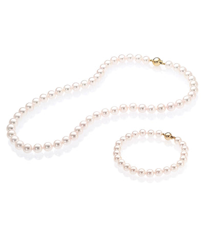 Luxury 18k Yellow Gold Akoya Pearl Necklace and Bracelet Set