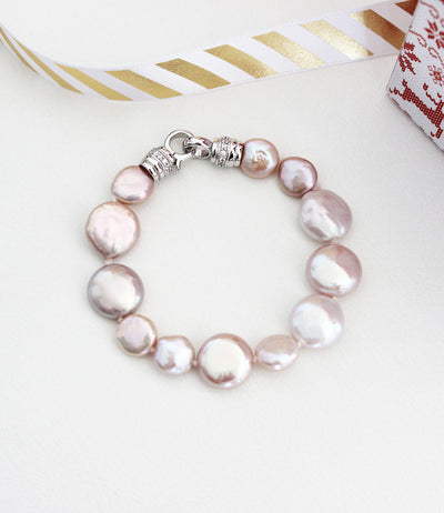 Sterling Silver Pearl Bracelet Gift Freshwater Pink Baroque