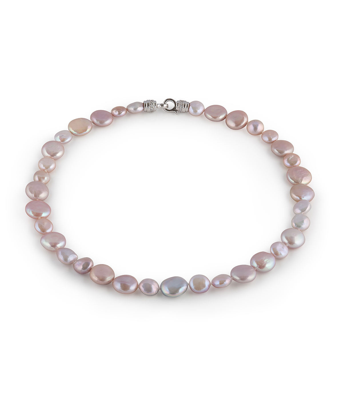 Modern Freshwater Pearl Necklace Pink Rhodium Plated Sterling Silver Clasp Cubic Zirconia