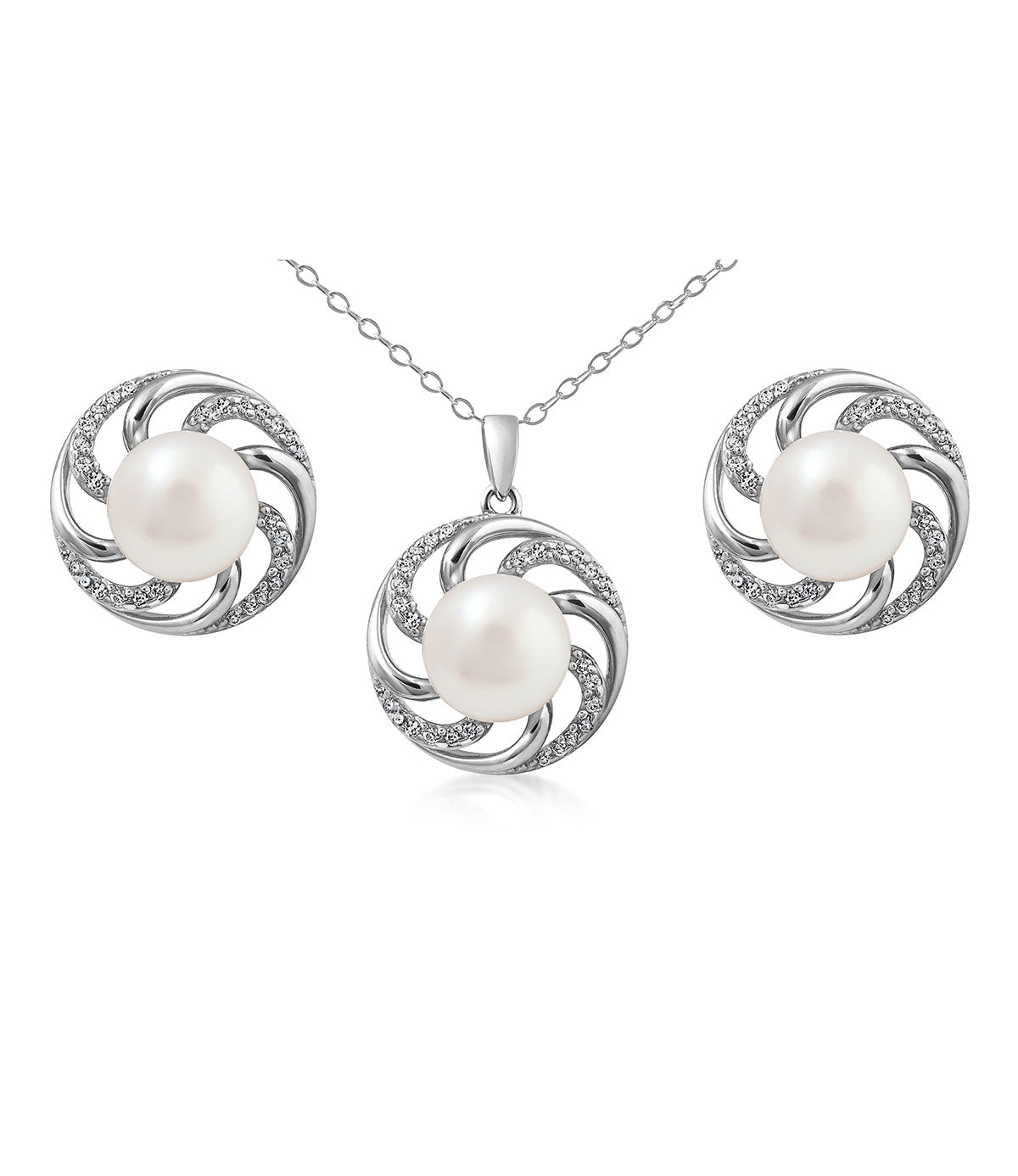 Paradis Pearl Necklace and Earrings Set in Sterling Silver