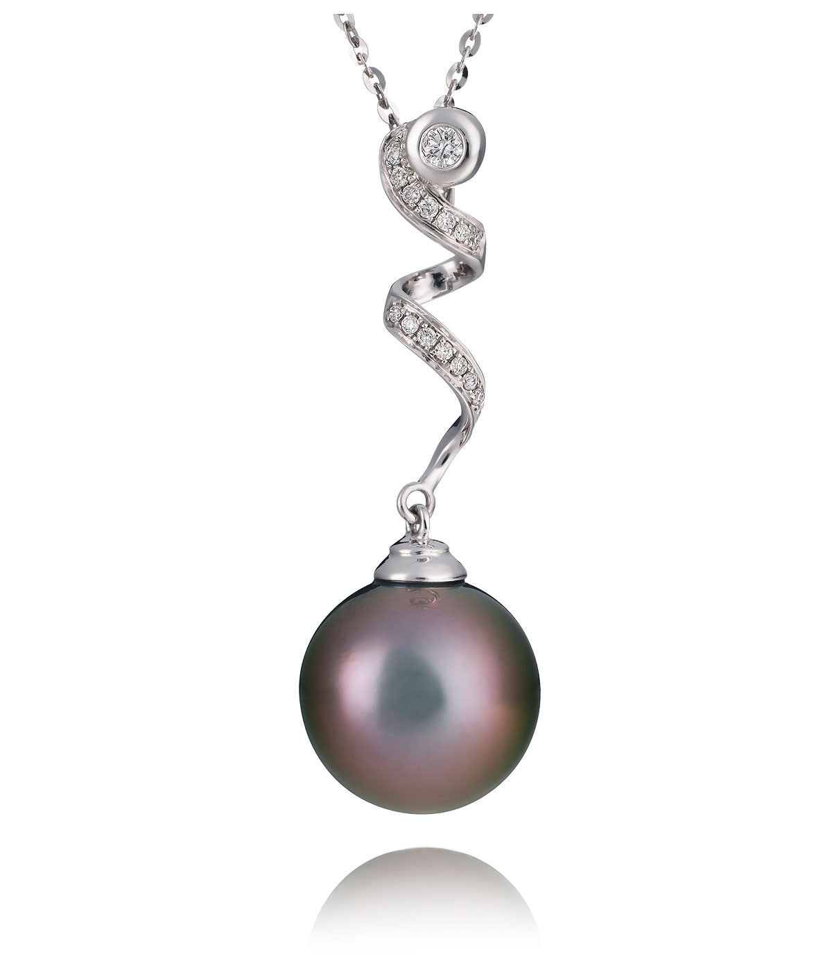 Paradis Tahitian Pearl Necklace with Diamonds Natural Aubergine Colour 18k White Gold