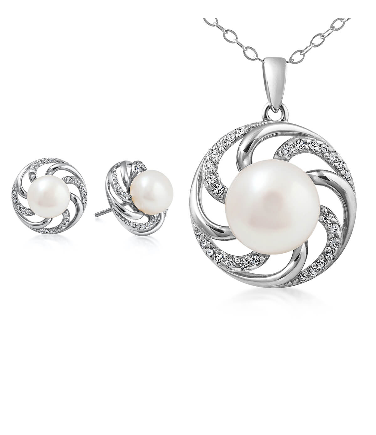 Paradis Pearl Earrings and Necklace Set Sterling Silver