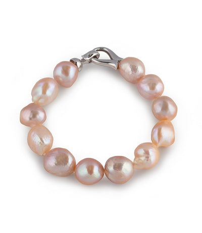Pearl Bracelet Peach Baroque in Rhodium Plated Sterling Silver