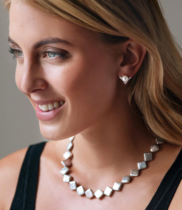 Pearl Earrings Stud White Cubic Zirconia Sterling Silver Freshwater Dew Drop