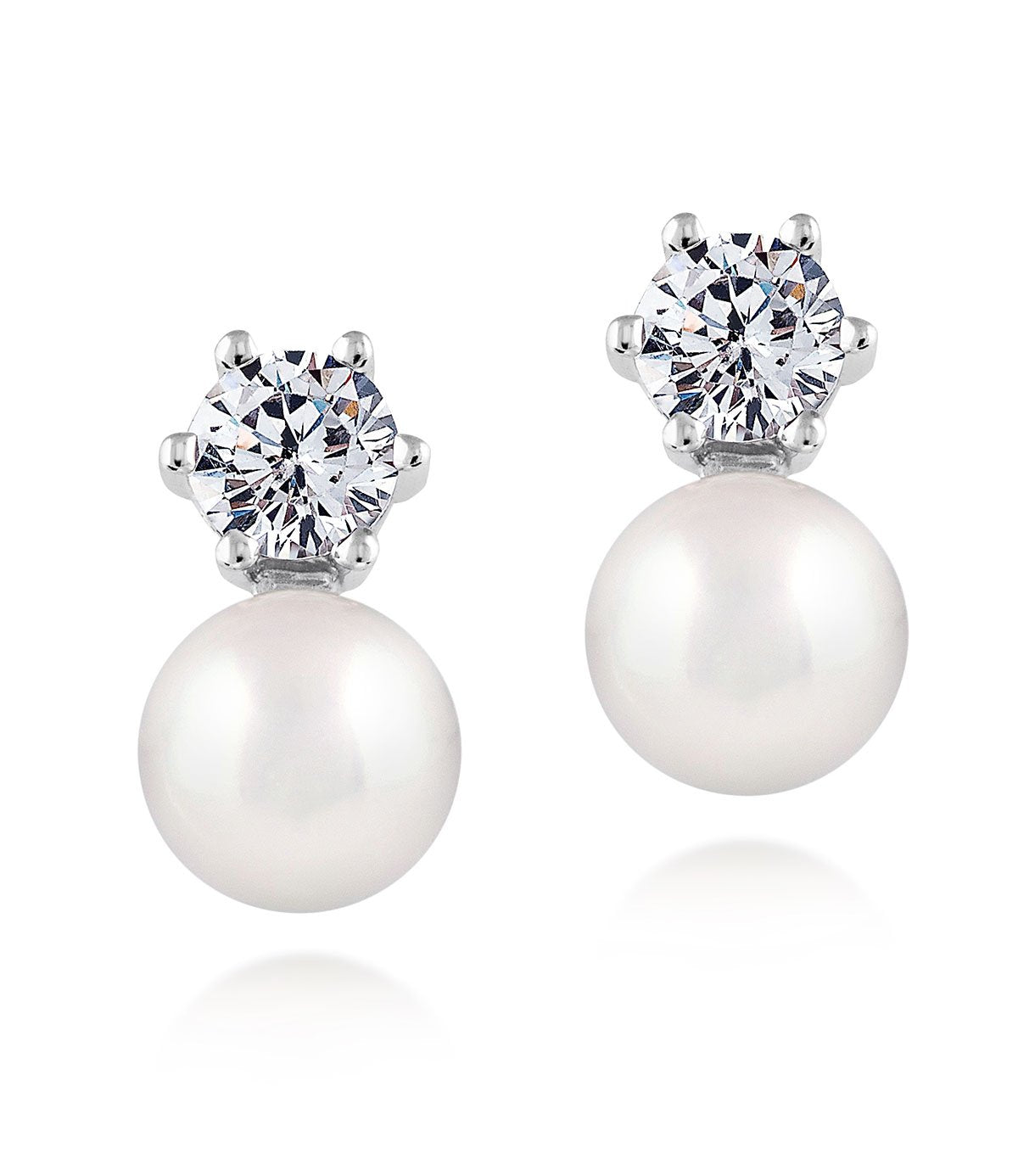 Stellar Pearl Stud Earrings in Sterling Silver and Cubic Zirconia