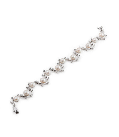 Tennis Bracelet Sterling Silver with Freshwater Pearls Box Clasp